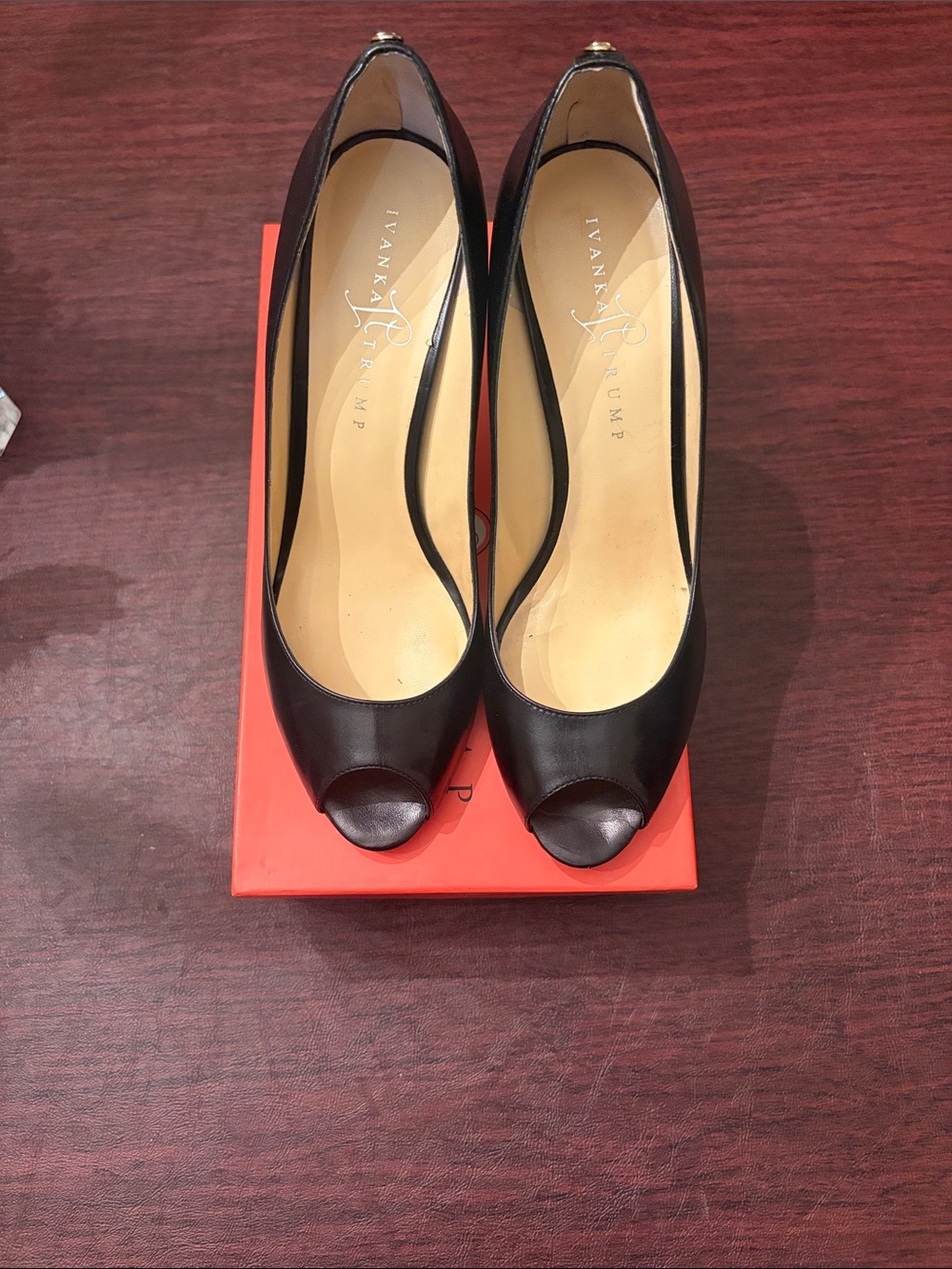 Ivanka Trump Black Leather Peep-Toe Heels
